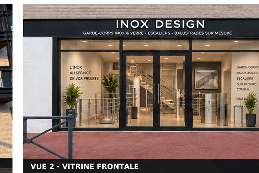 Vue frontale de la vitrine InoxDesign projetée