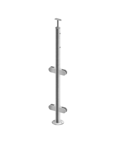 Poteau Rond Inox pour Garde-Corps Vitré + 2 Barres Ø12 mm Traversantes – Pose à la Française