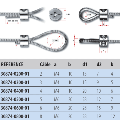 Elingue Câble En Acier Galvanisé - Diamètres 4 à 30 Mm + Boucle Avec Cosse Cœur - Neuf