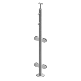 Poteau Rond Inox pour Garde-Corps Verre + 2 Barres Ø12 mm en Applique – Pose au Sol