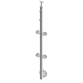 Poteau Rond Inox pour Garde-Corps Verre + 2 Barres Ø12 mm en Applique – Pose Anglaise