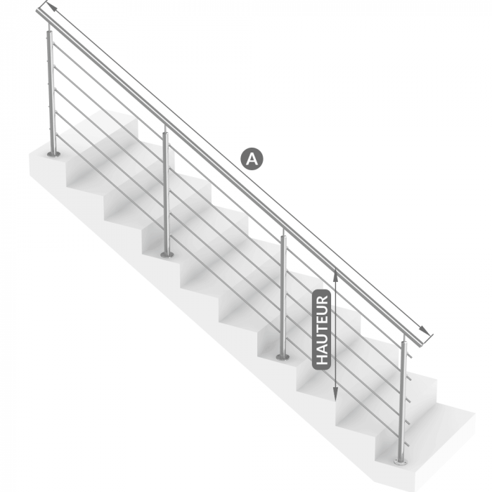 Rambarde, garde-corps pour escalier à poteaux en inox