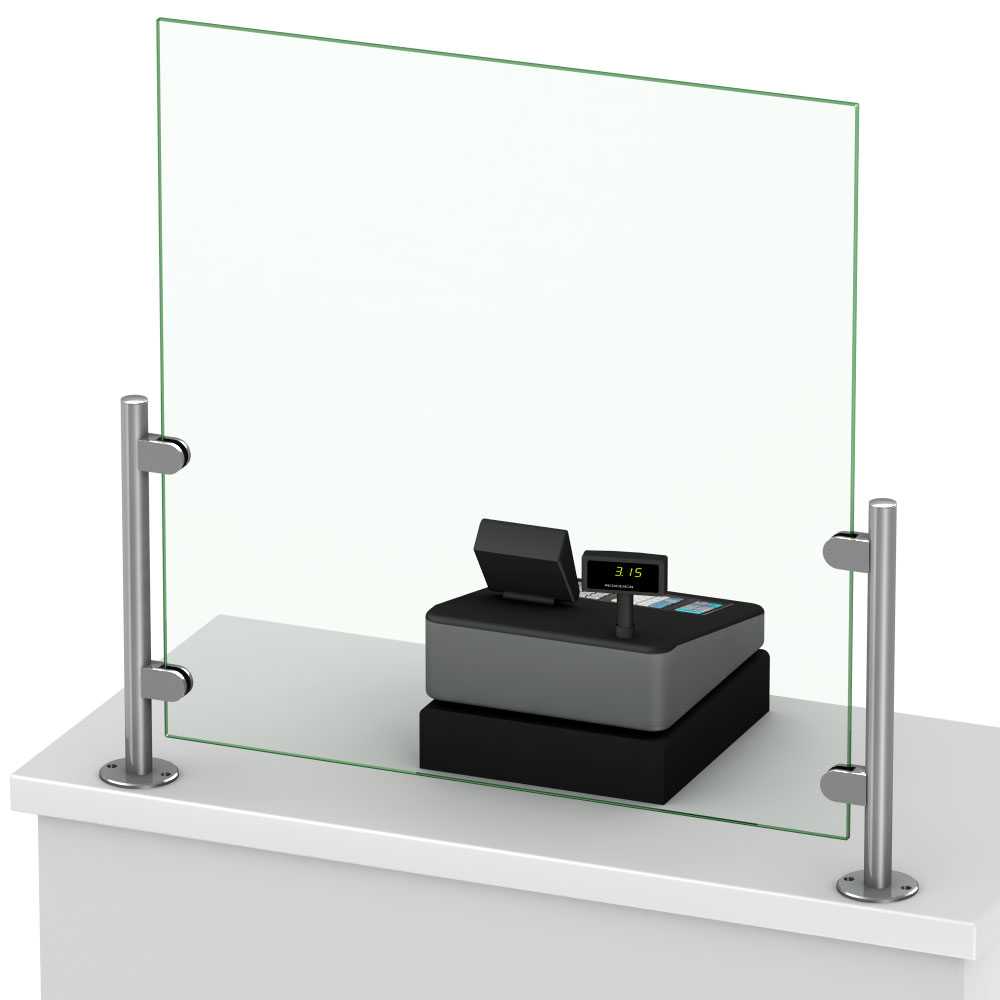 Ecran plexiglas pour Comptoir ou bureau modèle avec passe documents -  Présentoirs, Aménagement magasin