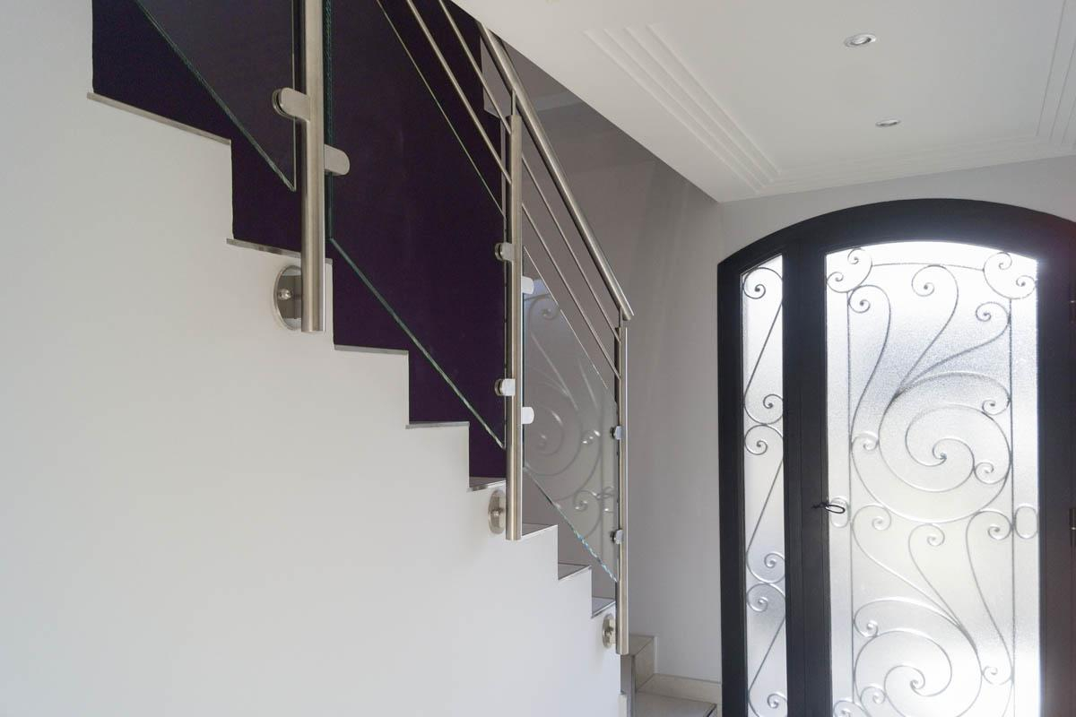 rampe escalier inox  et verre